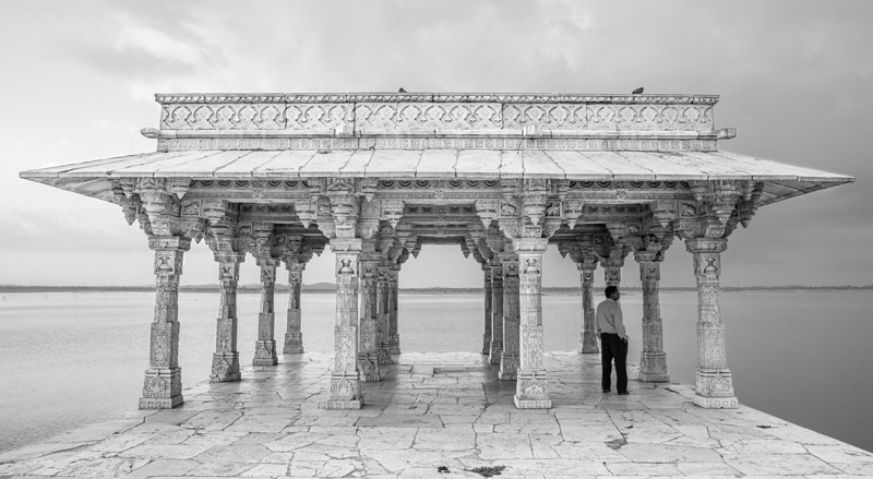One of the three exquisitely engraved marble pavilions ('mandap') on the embankment at Rajsamand Lake